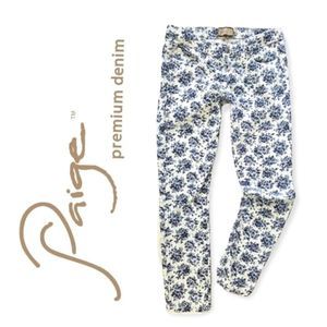 Paige Blue Floral Peg Skinny Jeans  - Size 27